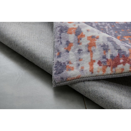 Furnings Zara Abstract Design Machine Washable Gray, Brown and Orange Area Rug - 10.5'L x 7.5'W x 1"H