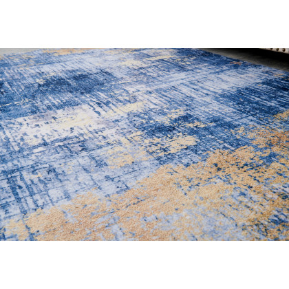 Furnings Zara Abstract Design Machine Washable Blue and Gold Area Rug - 9'L x 6'W x 1'H