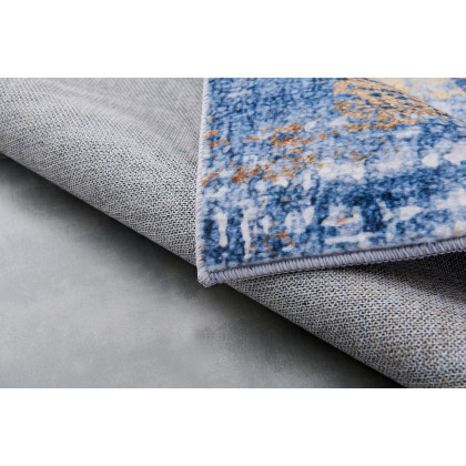 Furnings Zara Abstract Design Machine Washable Blue and Gold Area Rug - 10.5'L x 7.5'W x 1H