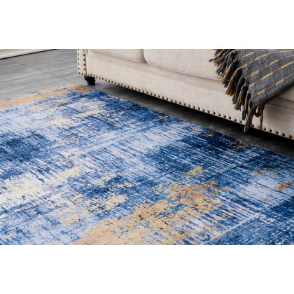Furnings Zara Abstract Design Machine Washable Blue and Gold Area Rug - 10.5'L x 7.5'W x 1H