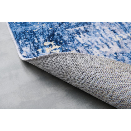 Furnings Zara Abstract Design Machine Washable Blue and Gold Area Rug - 10.5'L x 7.5'W x 1H