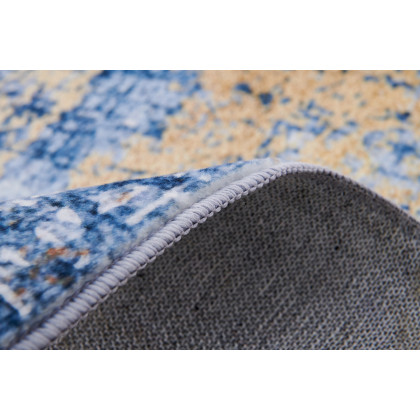 Furnings Zara Abstract Design Machine Washable Blue and Gold Area Rug - 10.5'L x 7.5'W x 1H