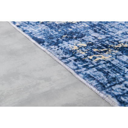 Furnings Zara Abstract Design Machine Washable Blue and Gold Area Rug - 10.5'L x 7.5'W x 1H