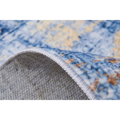 Furnings Zara Abstract Design Machine Washable Blue and Gold Area Rug - 10.5'L x 7.5'W x 1H