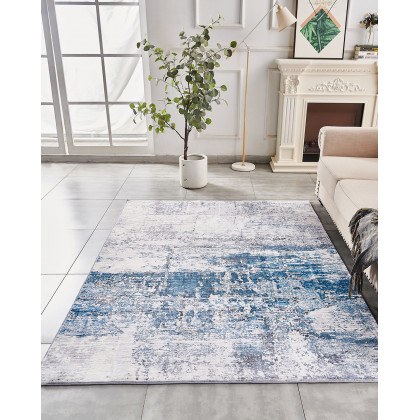 Furnings Zara Abstract Design Machine Washable Gray and Turquoise Area Rug - 9'L x 6'W x 1"H