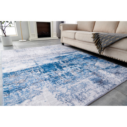 Furnings Zara Abstract Design Machine Washable Gray and Turquoise Area Rug - 9'L x 6'W x 1"H