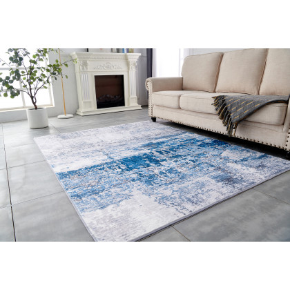 Furnings Zara Abstract Design Machine Washable Gray and Turquoise Area Rug - 9'L x 6'W x 1"H