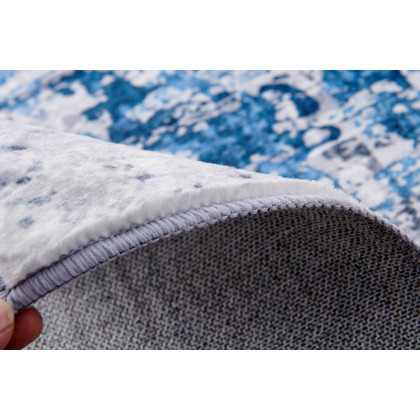 Furnings Zara Abstract Design Machine Washable Gray and Turquoise Area Rug - 9'L x 6'W x 1"H