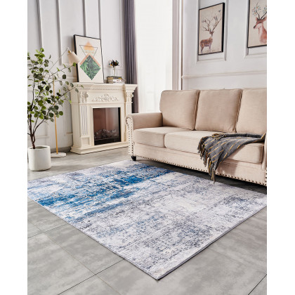 Furnings Zara Abstract Design Machine Washable Gray and Turquoise Area Rug - 9'L x 6'W x 1"H