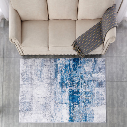 Furnings Zara Abstract Design Machine Washable Gray and Turquoise Area Rug - 9'L x 6'W x 1"H