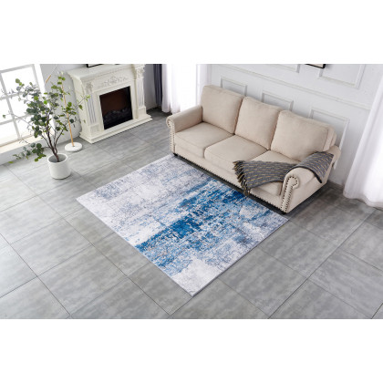 Furnings Zara Abstract Design Machine Washable Gray and Turquoise Area Rug - 10.5'L x 7.5'W x 1"H