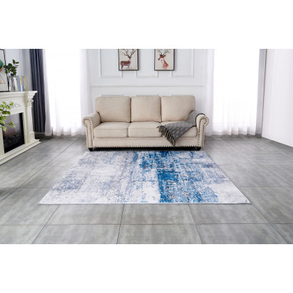 Furnings Zara Abstract Design Machine Washable Gray and Turquoise Area Rug - 10.5'L x 7.5'W x 1"H