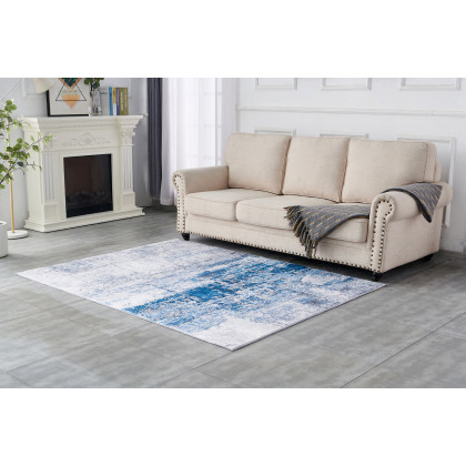 Furnings Zara Abstract Design Machine Washable Gray and Turquoise Area Rug - 10.5'L x 7.5'W x 1"H