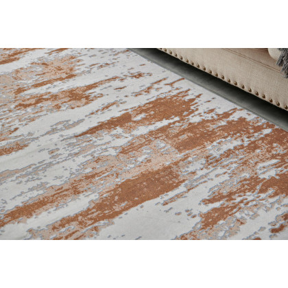 Furnings Zara Abstract Design Machine Washable Gray, Brown and Rust Area Rug - 7'L x 5'W x 1"H