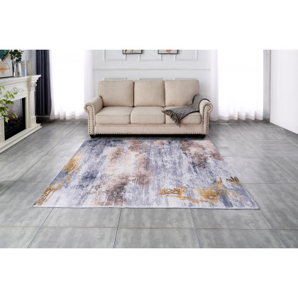 Furnings Zara Abstract Design Machine Washable Gray, Brown and Rust Area Rug - 7'L x 5'W x 1"H