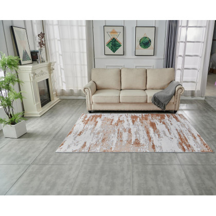 Furnings Zara Abstract Design Machine Washable Gray, Brown and Rust Area Rug - 7'L x 5'W x 1"H