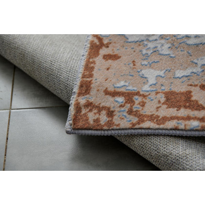 Furnings Zara Abstract Design Machine Washable Gray, Brown and Rust Area Rug - 7'L x 5'W x 1"H