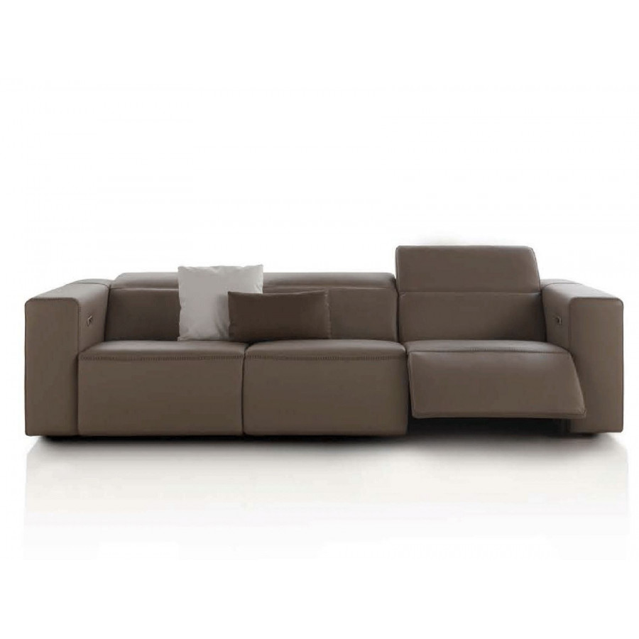 Gamamobel - Lecco Square Arms Relax Sofa with 2 Recliners in Jaguard Safari, Lux Leather