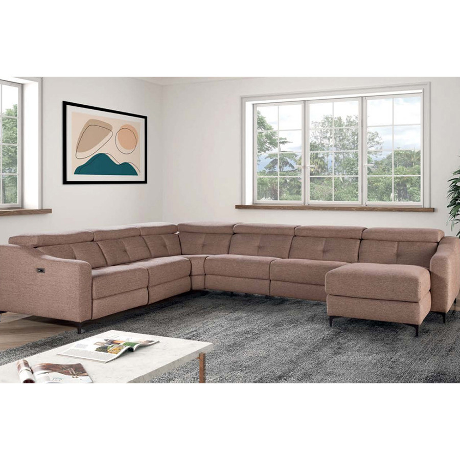 Gamamobel - Altea Square Arms Left Facing Sectional with 1 Recliner in Series 7 Fabric