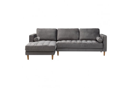 GFURN™ Bente Tufted Velvet Sectional Sofa - Gray, Left Sectional