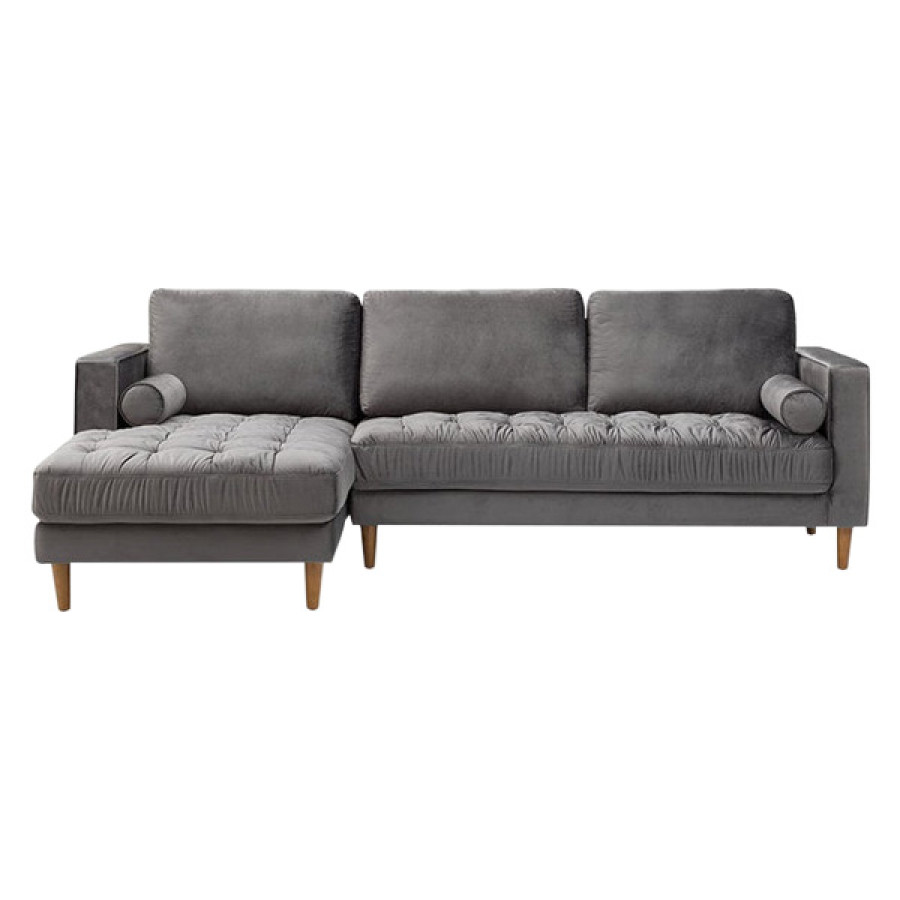 GFURN Bente Tufted Velvet Sectional Sofa - Gray, Right Sectional