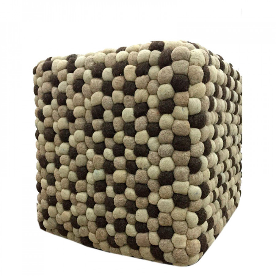 GFURN Handmade Woolen Pebble Pouf - Brown Natural