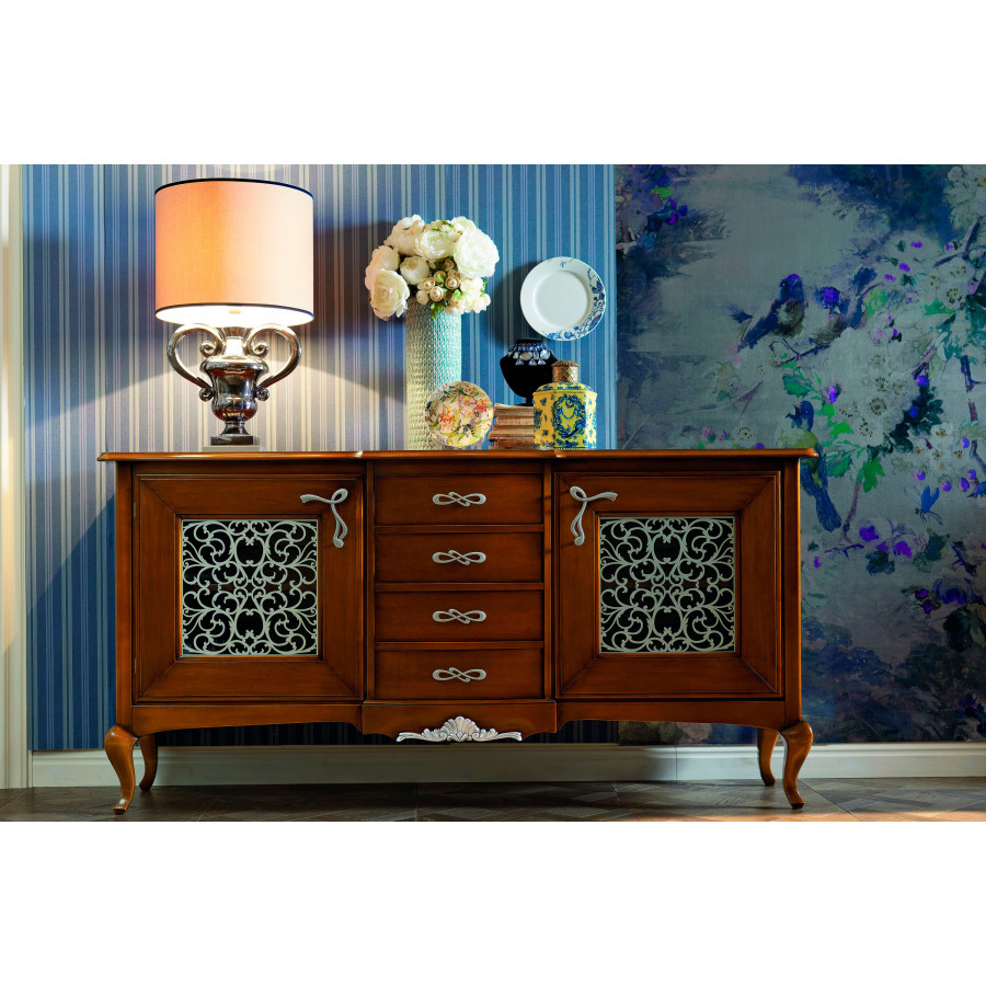 Giorgio Casa Memorie Veneziane 2 Door Sideboard With 4 Drawers - Grain / Silver
