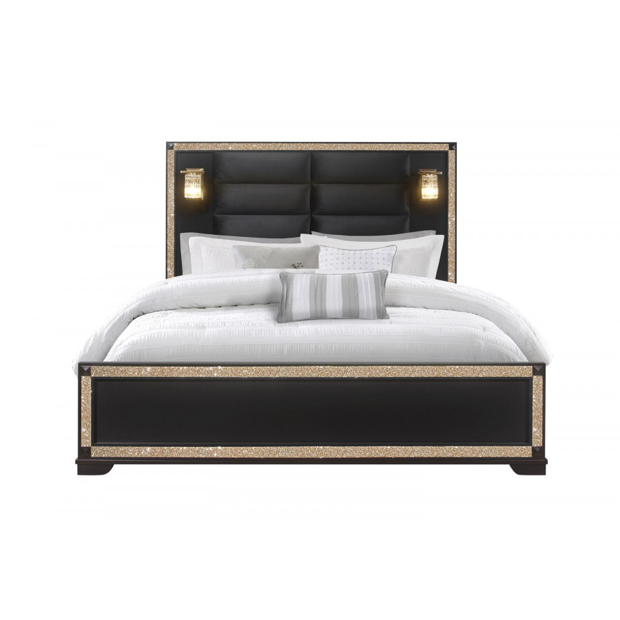 GF Blake Black/Gold King Bed With Lamps