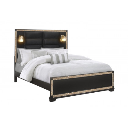 GF Blake Black/Gold King Bed With Lamps