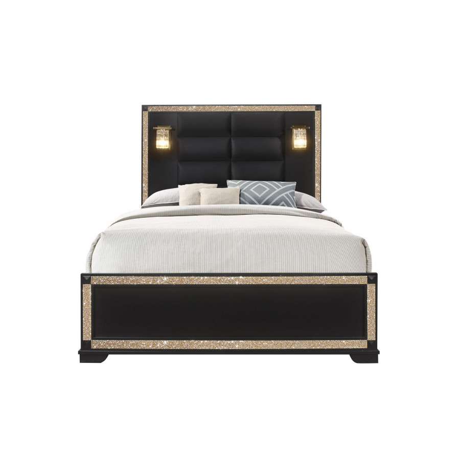 GF Blake Black/Gold Queen Bed With Lamps