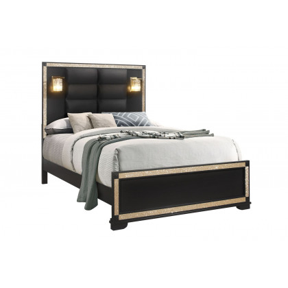 GF Blake Black/Gold Queen Bed With Lamps