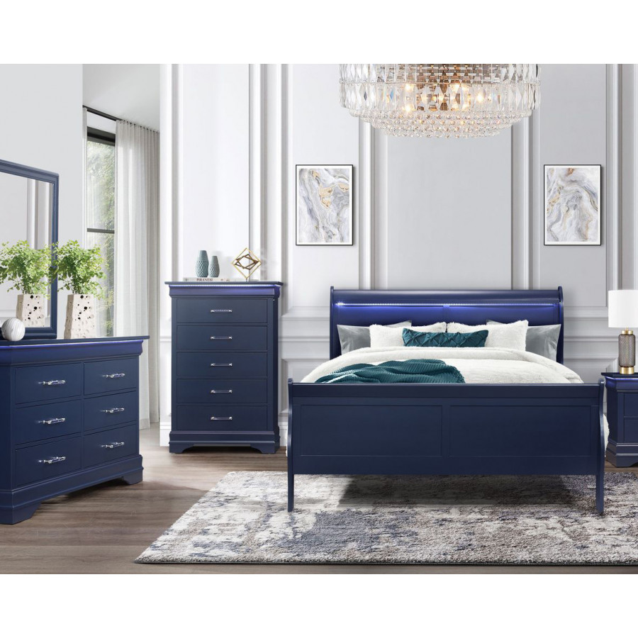 GF Charlie Blue Queen Bed Group With Led