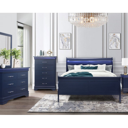 GF Charlie Blue Queen Bed Group With Led