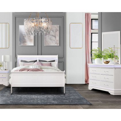 GF Charlie White King Bed Group With Led