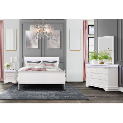 GF Charlie White Queen Bed With Led