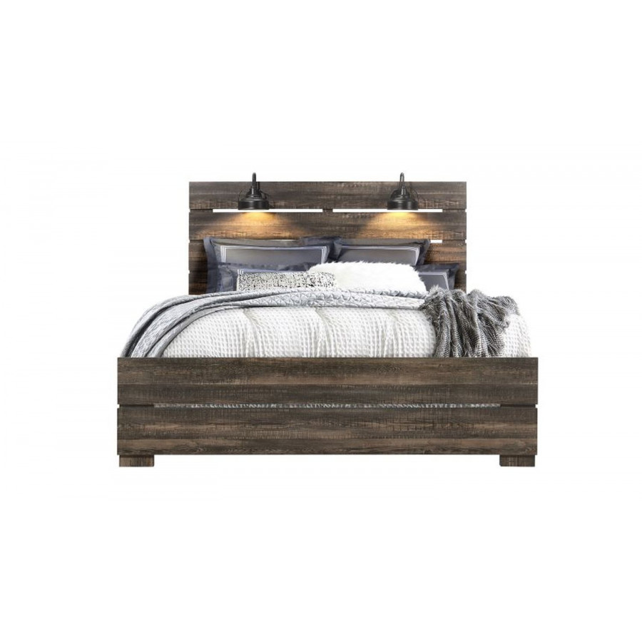 GF Linwood Dark Oak Queen Bed With Lamps