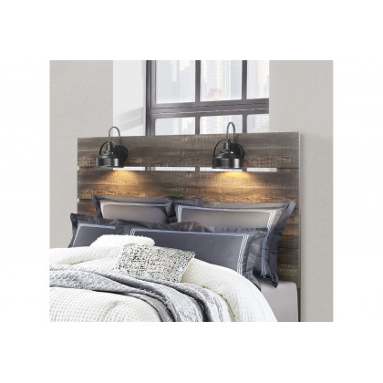 GF Linwood Dark Oak Queen Bed With Lamps