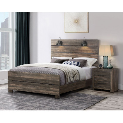 GF Linwood Dark Oak Queen Bed Group With Lamps