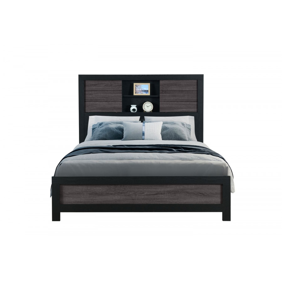 GF Lisbon Gray/Black Bookcase Queen Bed