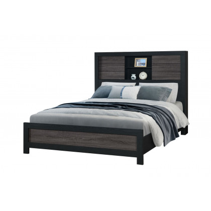 GF Lisbon Gray/Black Bookcase Queen Bed