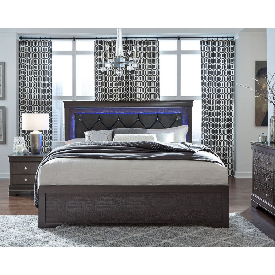 GF Pompei Gray King Bed Group With Led