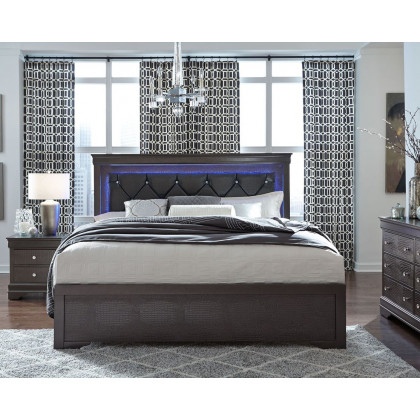 GF Pompei Gray King Bed Group With Led