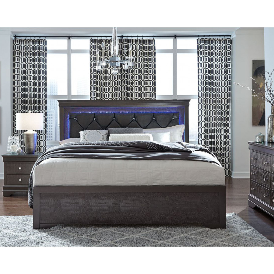 GF Pompei Gray Queen Bed Group With Led