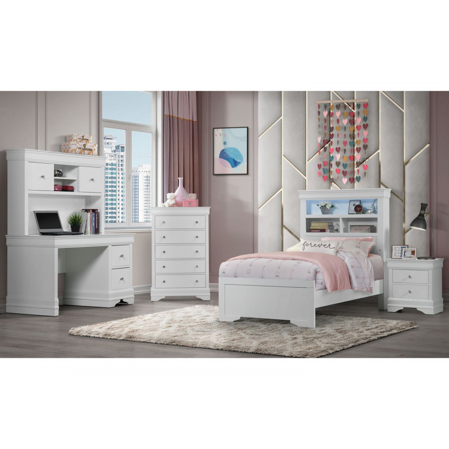 GF - Pompei White Youth Bookcase Twin Bed With Led