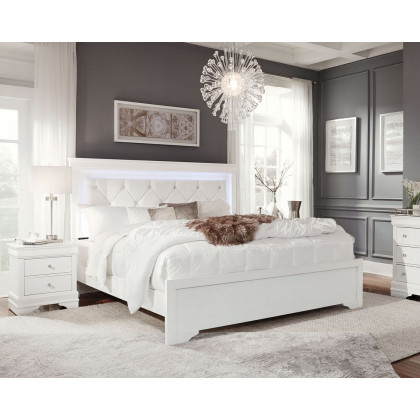 GF Pompei White Full Bed Group With Led