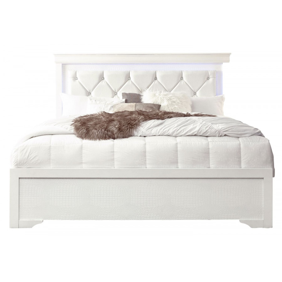 GF Pompei White King Bed With Led