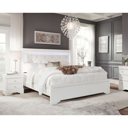 GF Pompei White King Bed Group With Led