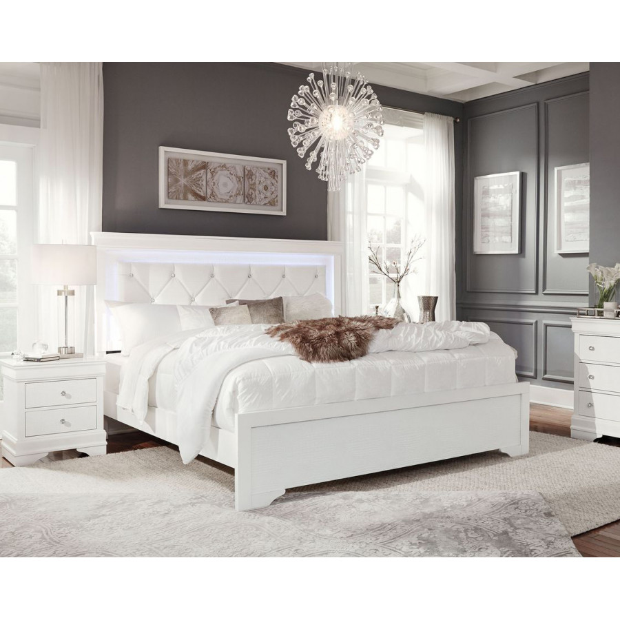 GF Pompei White Queen Bed Group With Led