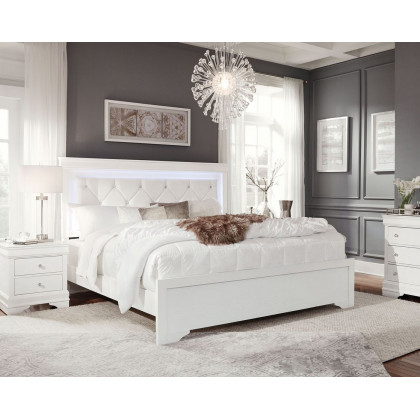 GF Pompei White Queen Bed Group With Led