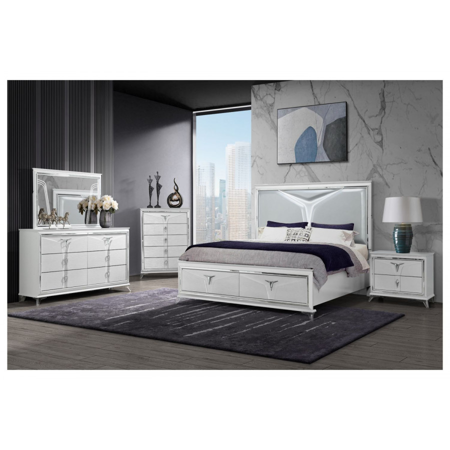 GF Romo White Queen Bed Group With Led